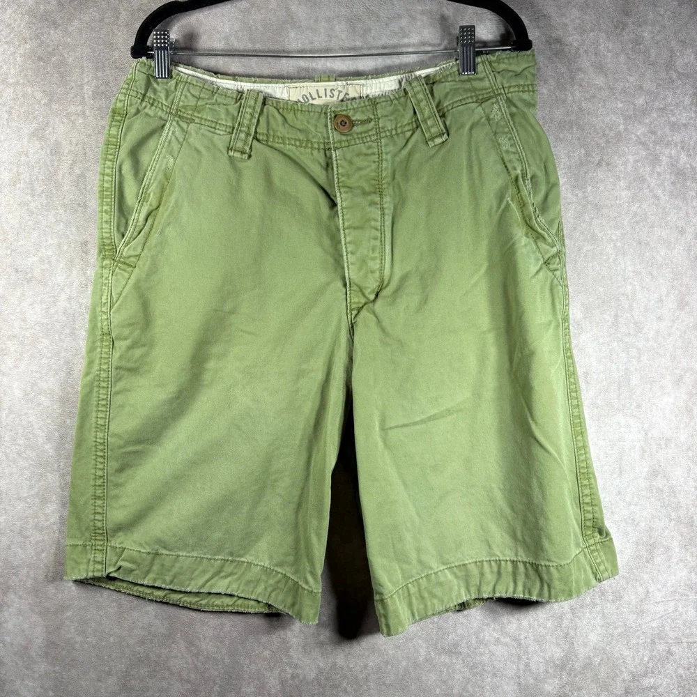 Hollister Shorts Men 30 Green Classic Fit Cotton Twill Chino Casual Cargo Pocket